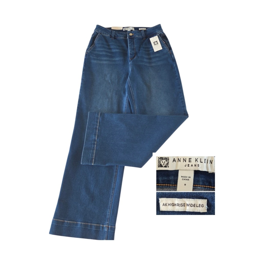 Anne Klein Women's Jeans Size 8 AK High Rise‎ Wide Leg Slimming Smoothing Blue